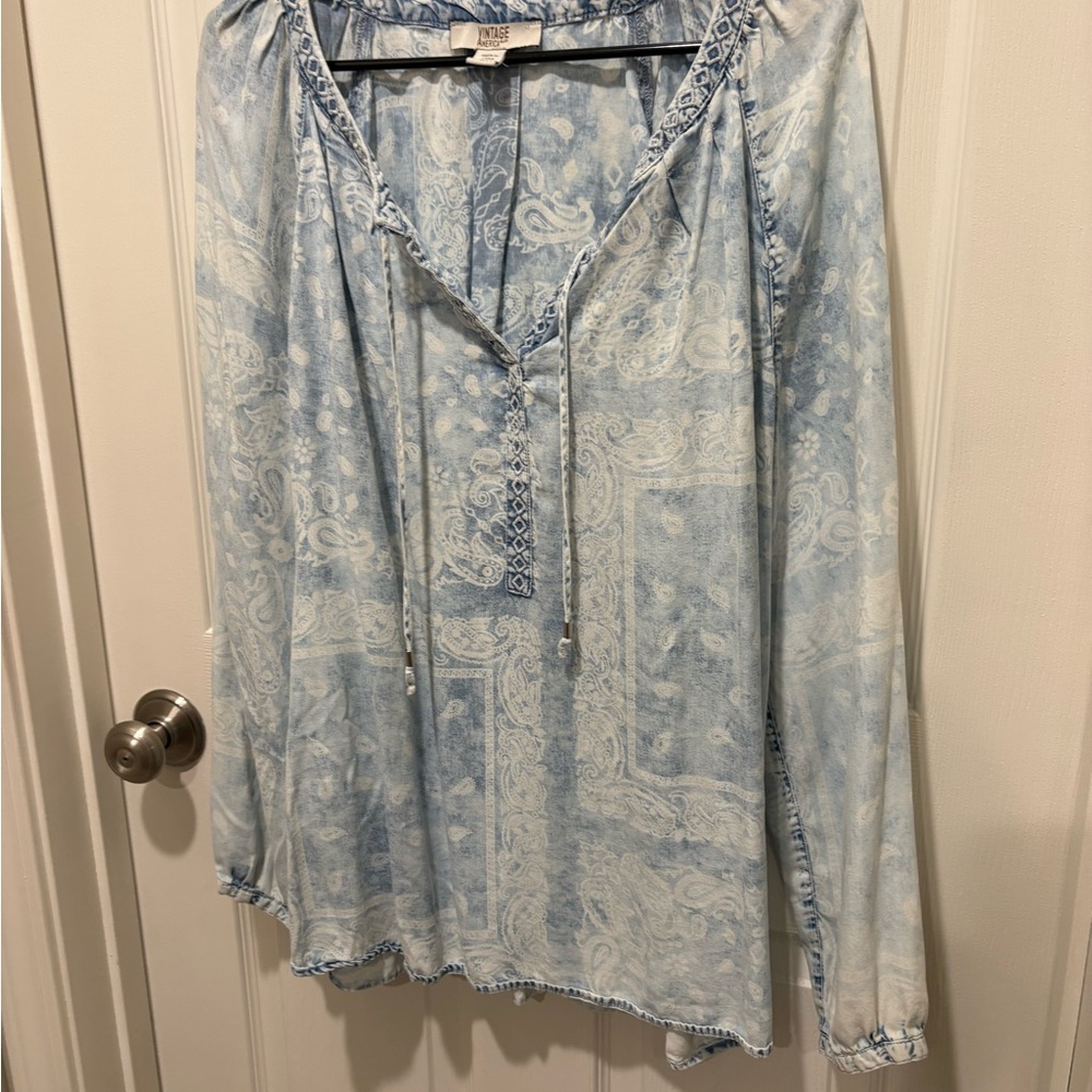 Vintage America Light Blue Patterned Blouse